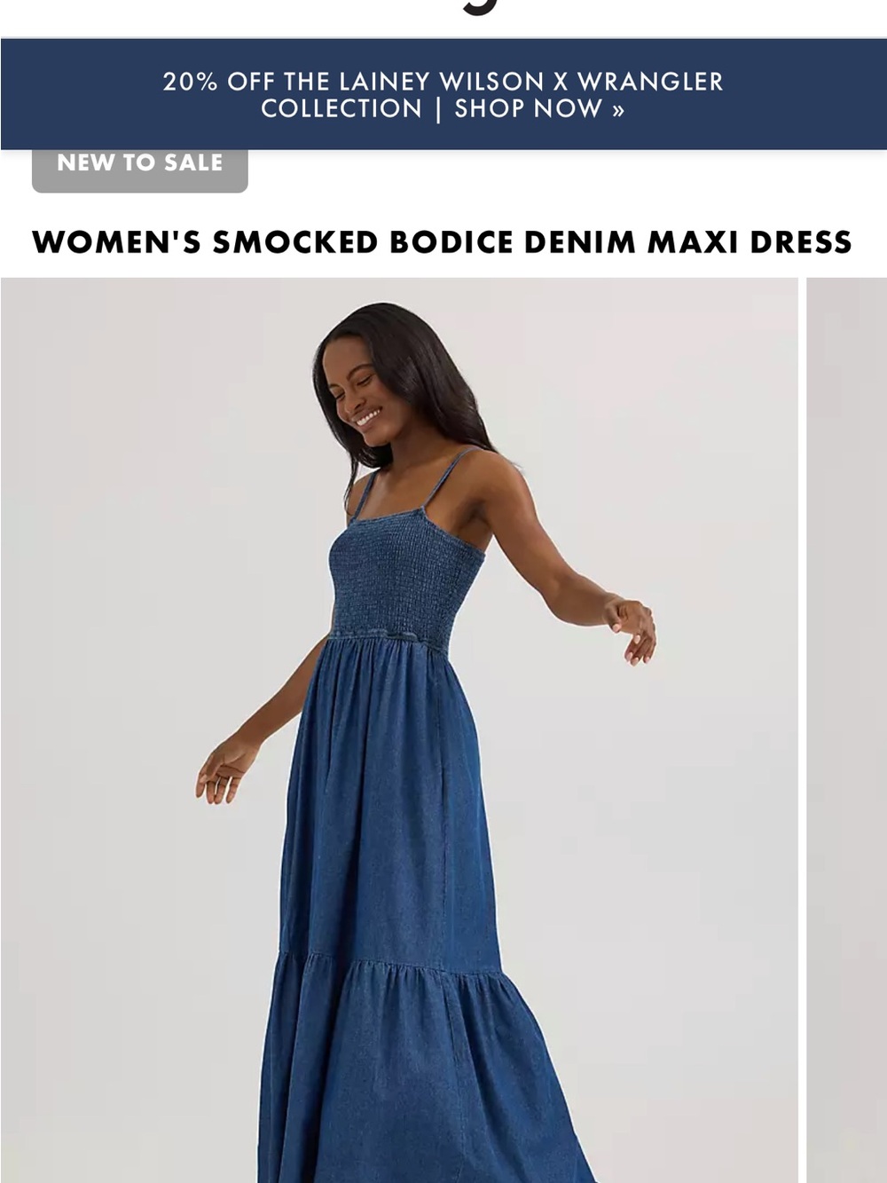 Wrangler Blue Smocked Denim Maxi Dress